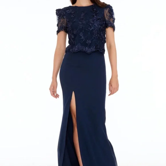 Dress the population XS red Ramona dress lace floral slit $278 - Picture 8 of 11